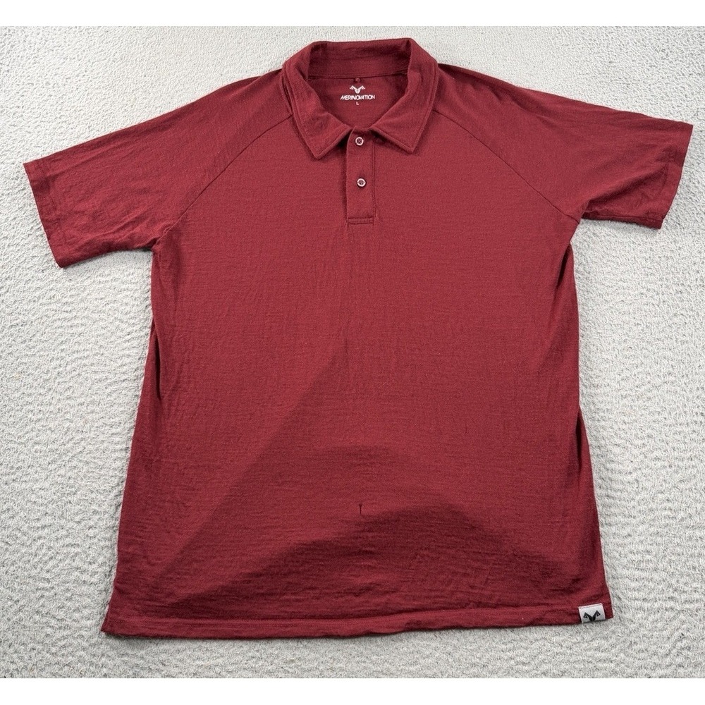 Merinovation Polo Shirt Mens Large Red 100% Merino Wool Knit Performance SS